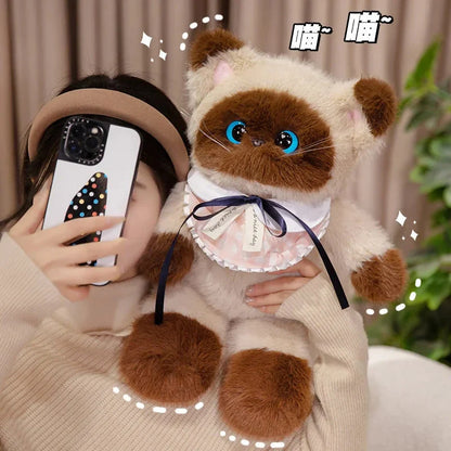 Big-eyed Calico Siamese Cat Plush Friends