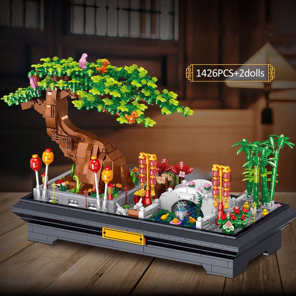 Bonsai Bamboo Tree Lake Scene Nano Building Set