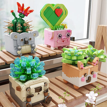 Cactus Succulent Animal Plant Pots Building Sets