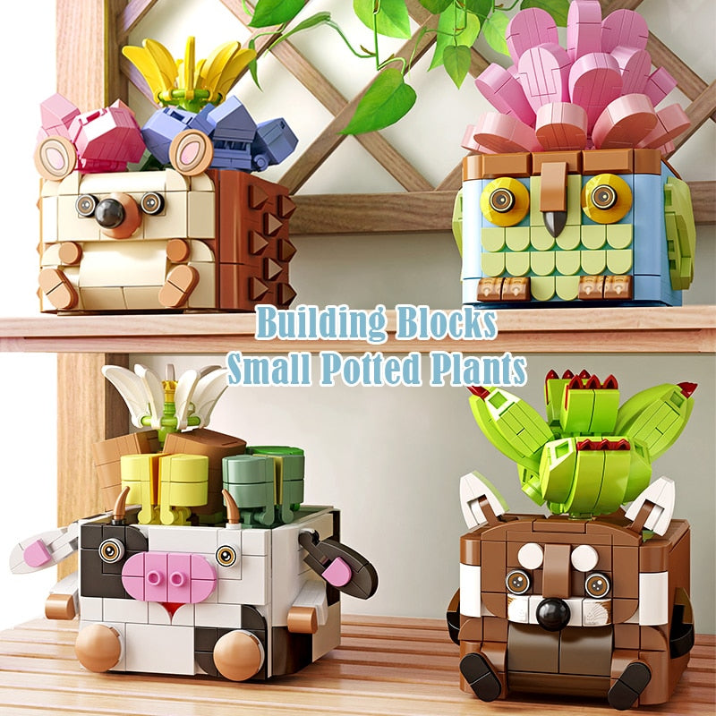 Cactus Succulent Animal Plant Pots Building Sets