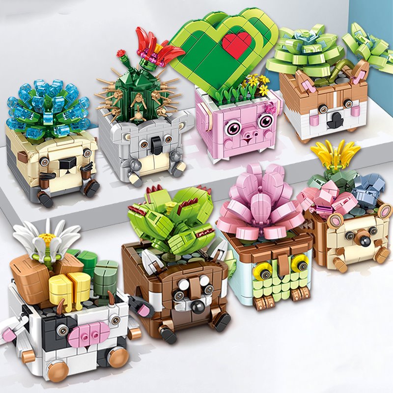 Cactus Succulent Animal Plant Pots Building Sets