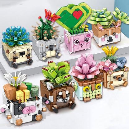 Cactus Succulent Animal Plant Pots Building Sets
