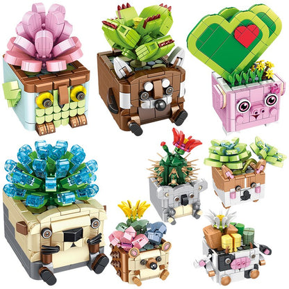 Cactus Succulent Animal Plant Pots Building Sets