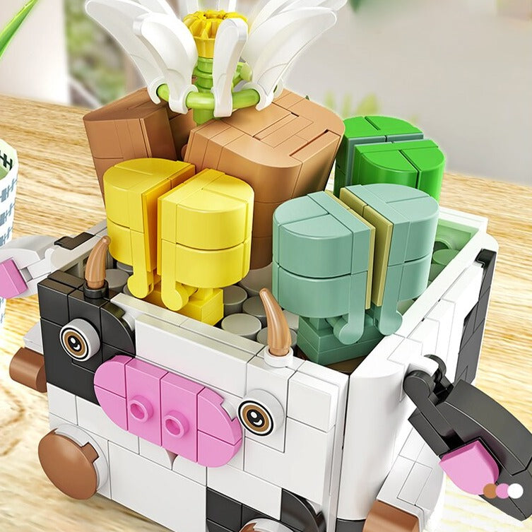 Cactus Succulent Animal Plant Pots Building Sets
