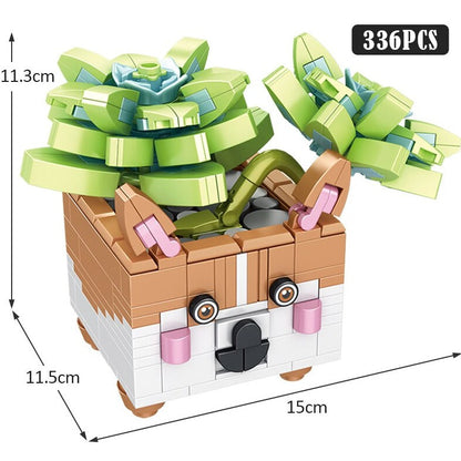 Cactus Succulent Animal Plant Pots Building Sets