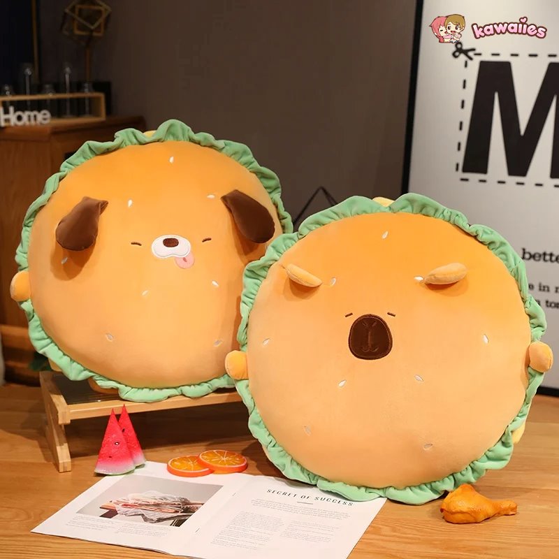 Capybara & Dog Hamburger Plushie Pillow