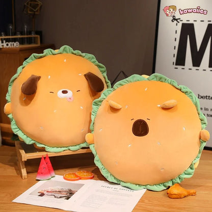 Capybara & Dog Hamburger Plushie Pillow