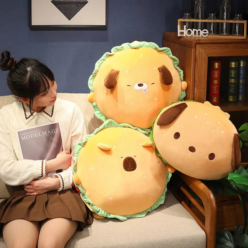 Capybara & Dog Hamburger Plushie Pillow