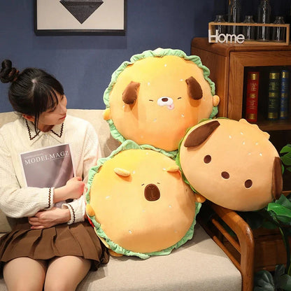 Capybara & Dog Hamburger Plushie Pillow
