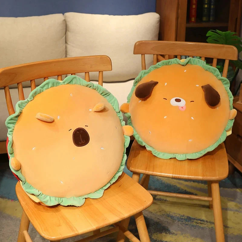 Capybara & Dog Hamburger Plushie Pillow