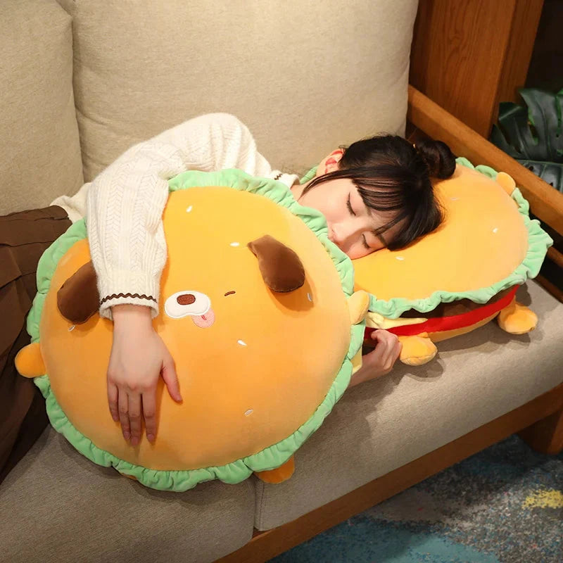 Capybara & Dog Hamburger Plushie Pillow