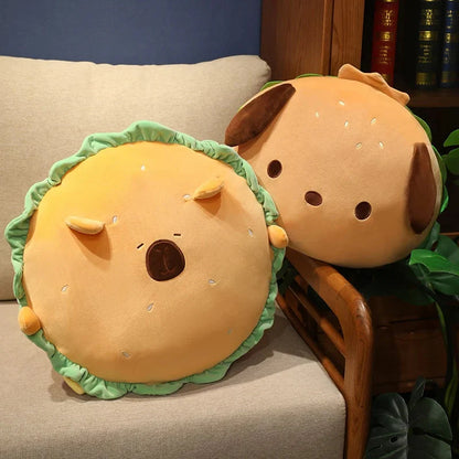 Capybara & Dog Hamburger Plushie Pillow