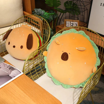 Capybara & Dog Hamburger Plushie Pillow