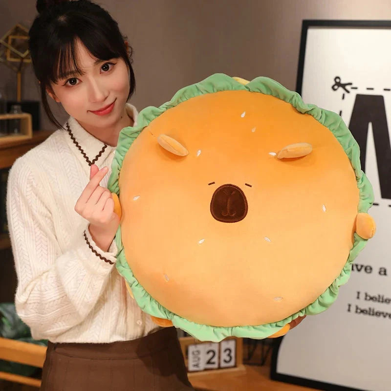 Capybara & Dog Hamburger Plushie Pillow