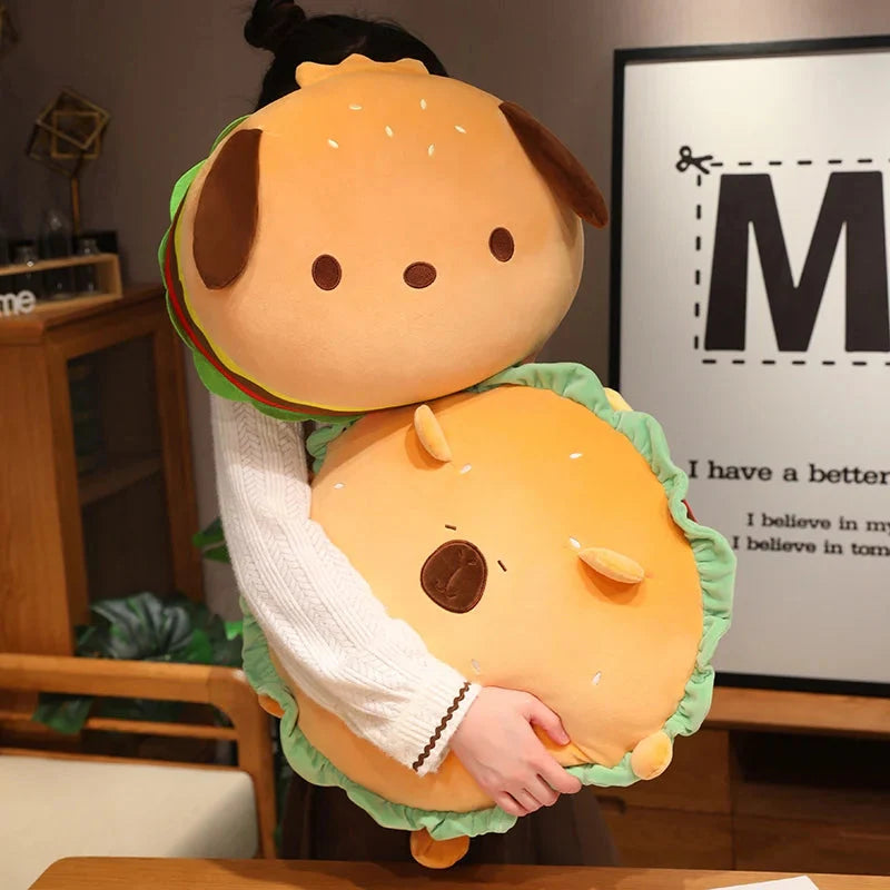 Capybara & Dog Hamburger Plushie Pillow