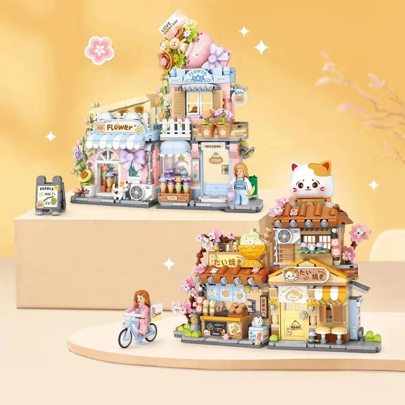 Cat Taiyaki Flower Cafes Foldable Micro Building Set Collection