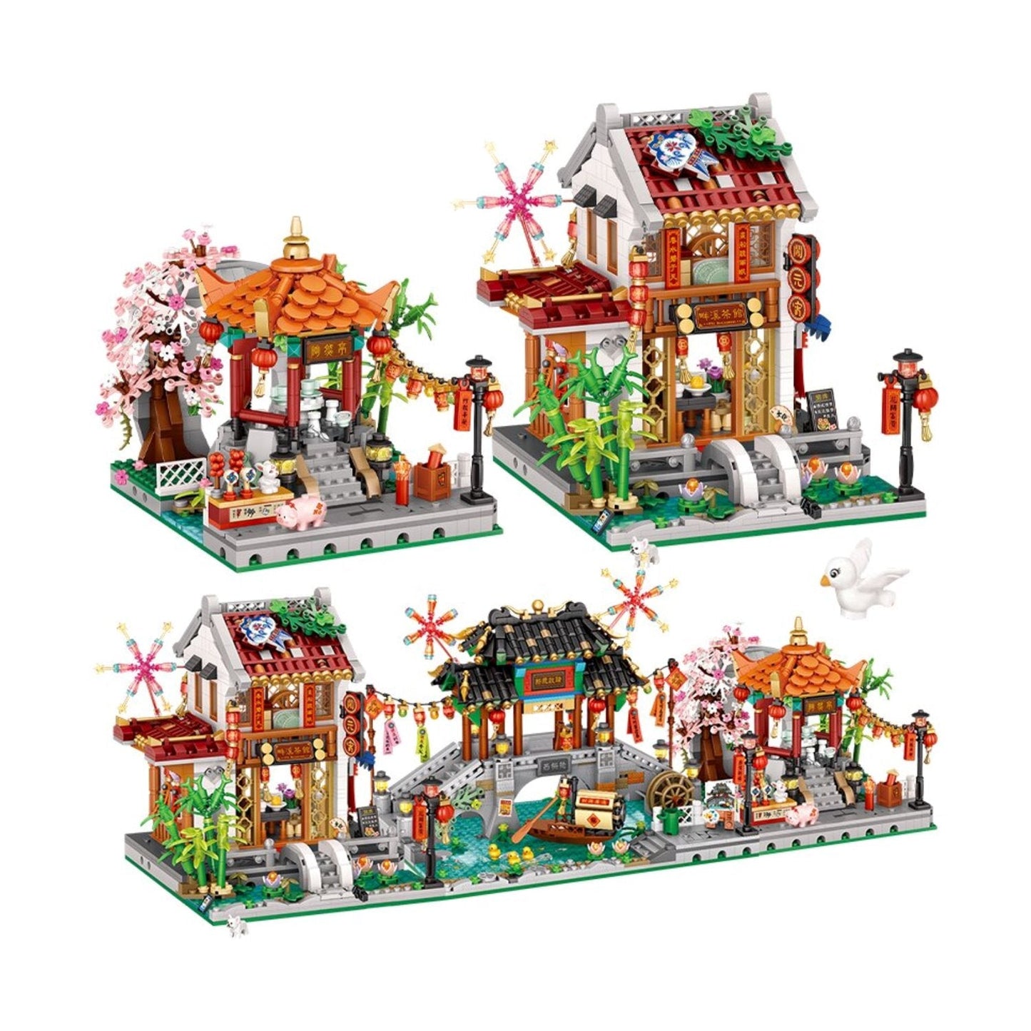 Chinese Street Lake Bridge Pavilion Teahouse Micro Building Set Collection