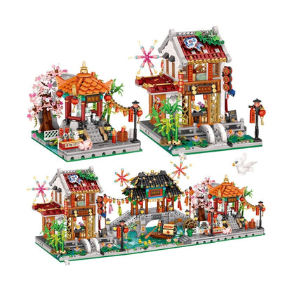 Chinese Street Lake Bridge Pavilion Teahouse Micro Building Set Collection