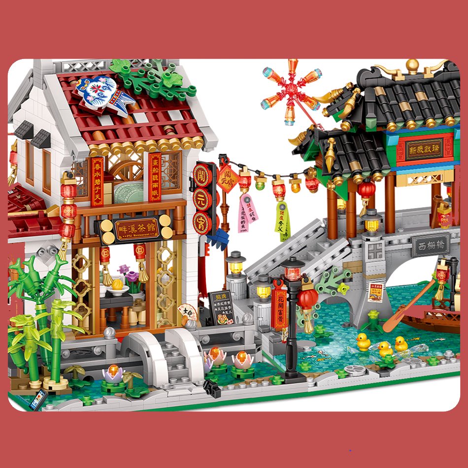 Chinese Street Lake Bridge Pavilion Teahouse Micro Building Set Collection