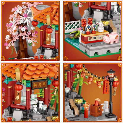 Chinese Street Lake Bridge Pavilion Teahouse Micro Building Set Collection