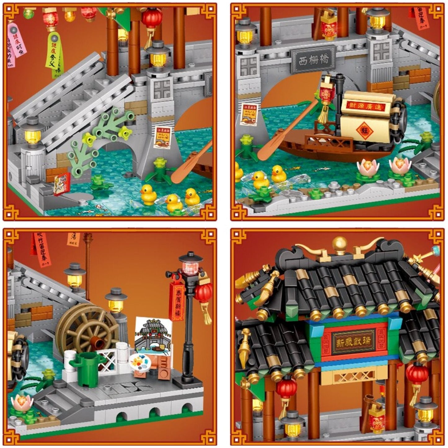 Chinese Street Lake Bridge Pavilion Teahouse Micro Building Set Collection