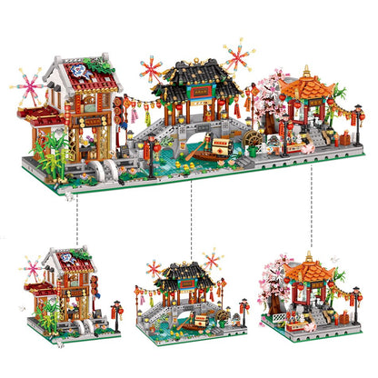 Chinese Street Lake Bridge Pavilion Teahouse Micro Building Set Collection