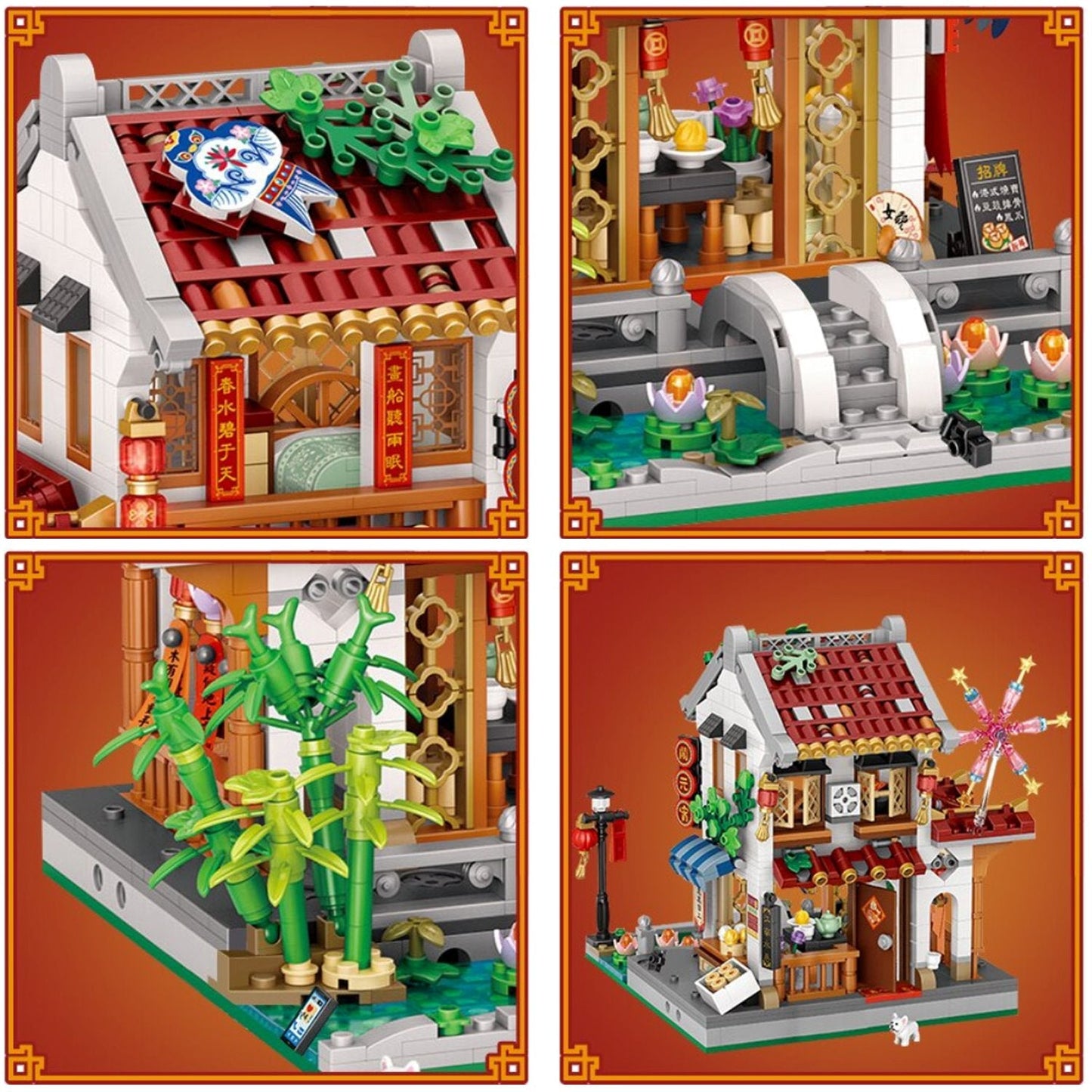 Chinese Street Lake Bridge Pavilion Teahouse Micro Building Set Collection