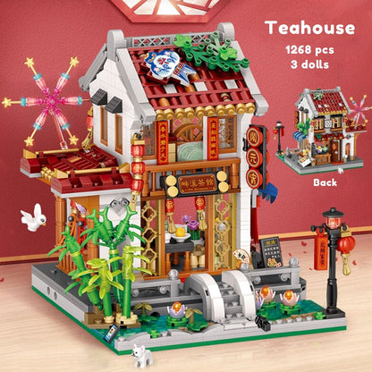 Chinese Street Lake Bridge Pavilion Teahouse Micro Building Set Collection
