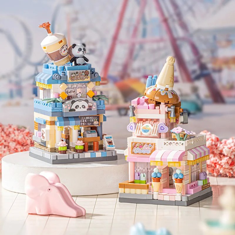 City View Ice Cream Panda Cafes Flower Camera Shops Micro Building Sets