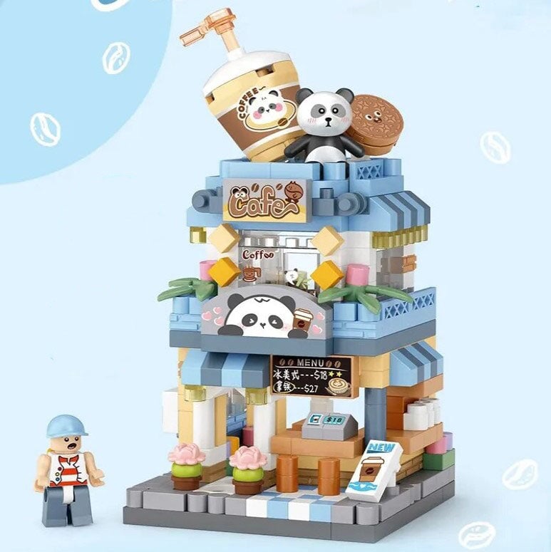City View Ice Cream Panda Cafes Flower Camera Shops Micro Building Sets