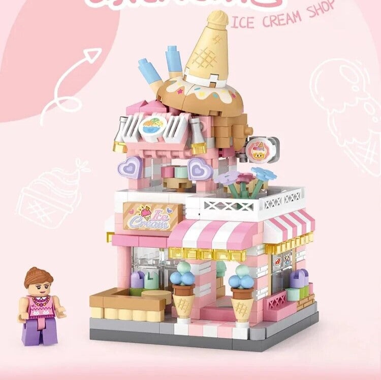 City View Ice Cream Panda Cafes Flower Camera Shops Micro Building Sets
