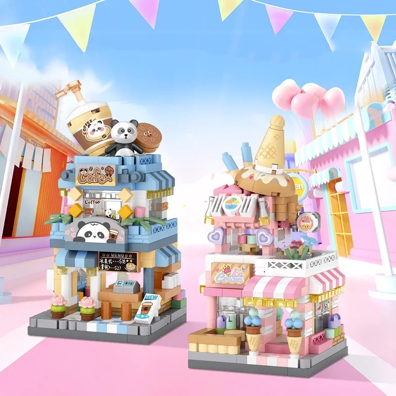 City View Ice Cream Panda Cafes Flower Camera Shops Micro Building Sets