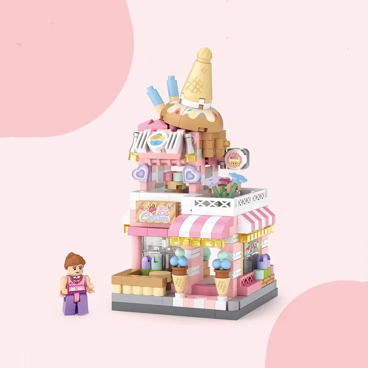 City View Ice Cream Panda Cafes Flower Camera Shops Micro Building Sets