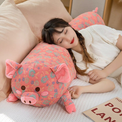 Floral Embroidered Pig Long Snuggle Buddy