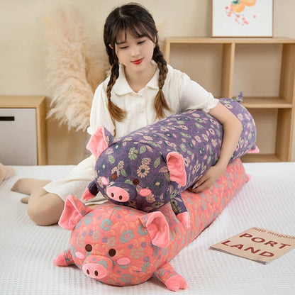Floral Embroidered Pig Long Snuggle Buddy