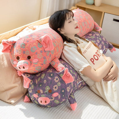 Floral Embroidered Pig Long Snuggle Buddy