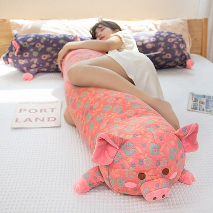 Floral Embroidered Pig Long Snuggle Buddy