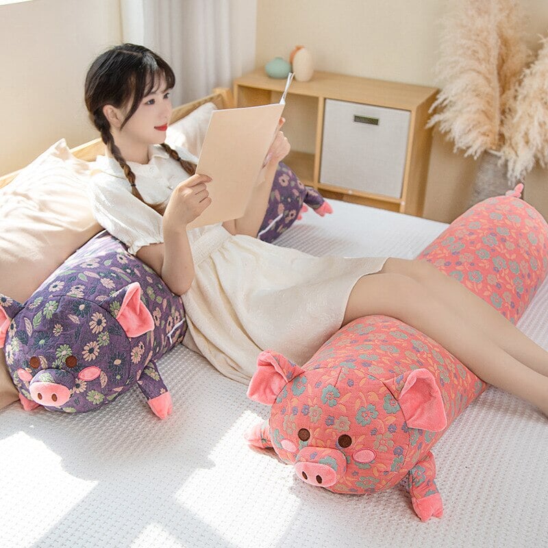 Floral Embroidered Pig Long Snuggle Buddy