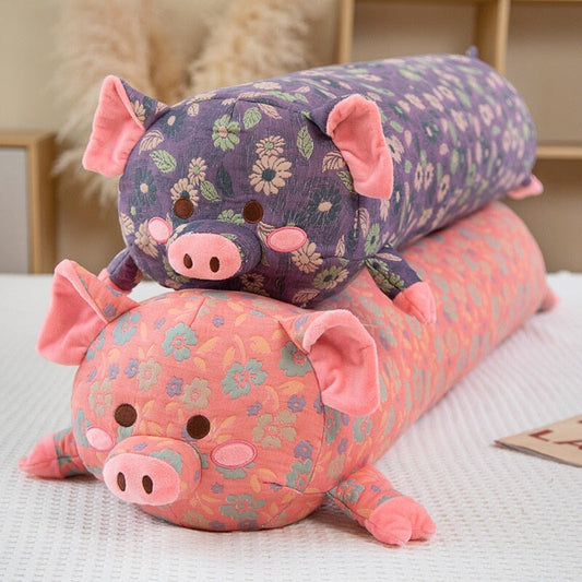 Floral Embroidered Pig Long Snuggle Buddy