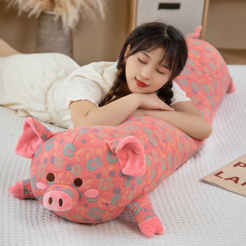 Floral Embroidered Pig Long Snuggle Buddy