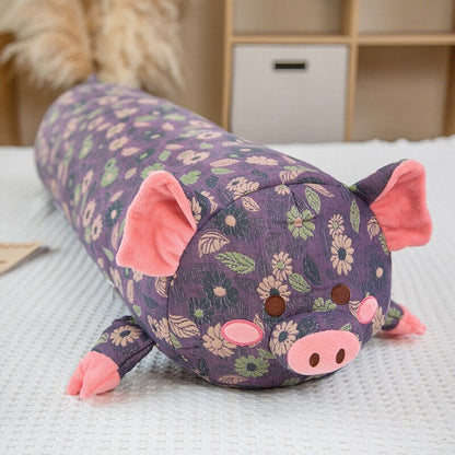 Floral Embroidered Pig Long Snuggle Buddy