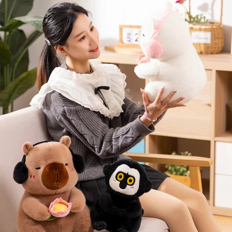 Fluffy Capybara & Monkey Plushie Pals