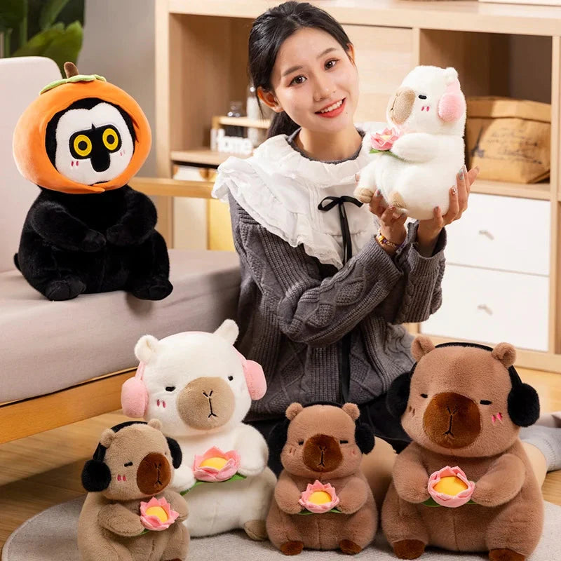 Fluffy Capybara & Monkey Plushie Pals
