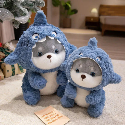Fluffy Dog & Cat in Shark Outfit Plushie