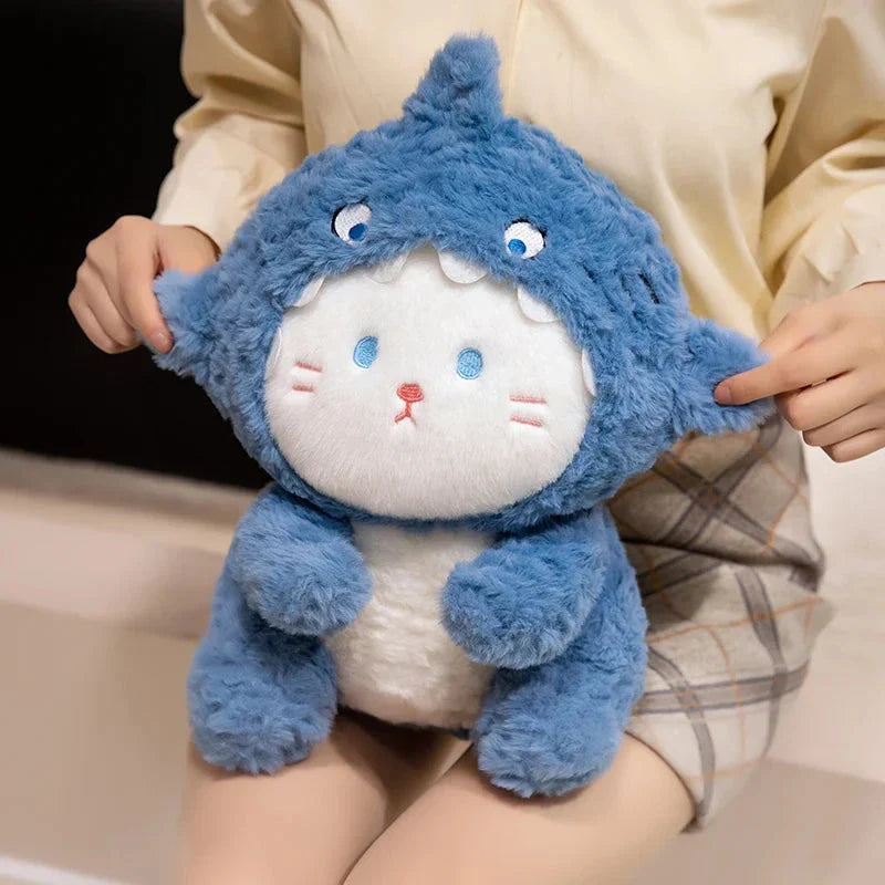 Fluffy Dog & Cat in Shark Outfit Plushie