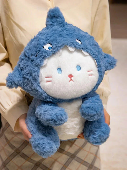 Fluffy Dog & Cat in Shark Outfit Plushie