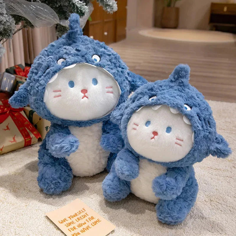 Fluffy Dog & Cat in Shark Outfit Plushie