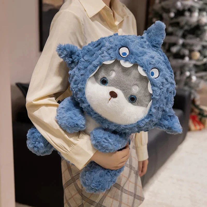 Fluffy Dog & Cat in Shark Outfit Plushie