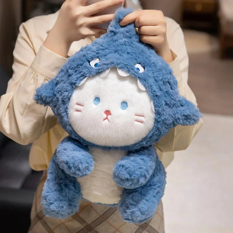 Fluffy Dog & Cat in Shark Outfit Plushie