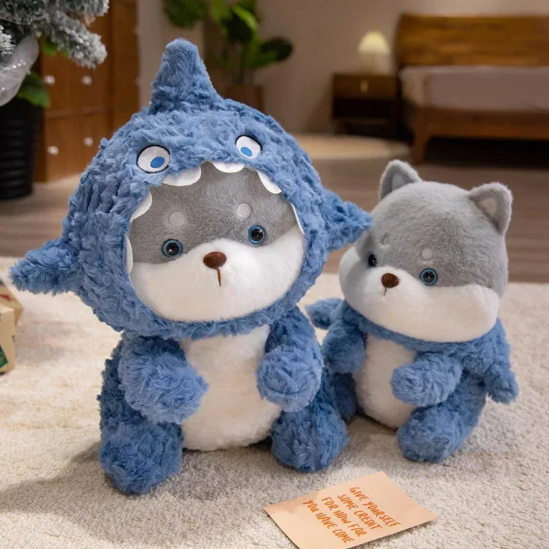 Fluffy Dog & Cat in Shark Outfit Plushie